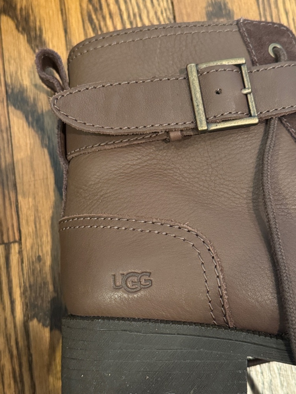 IN BOX—UGG “Jaidyn” Chocolate Brown Leather Lace-Up Zip Ankle Boots with Buckle - Picture 7 of 10